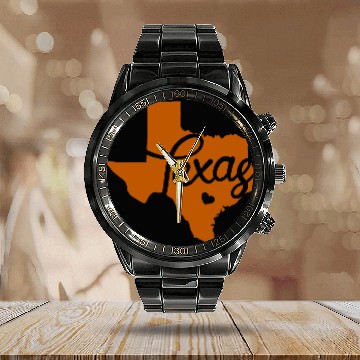 Discover Burnt Orange Texas Heart Calendar Steel Band Watch