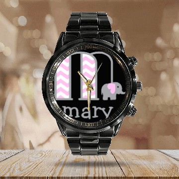 Discover Baby Girl Chevron  Elephant Monogram m Calendar Steel Band Watch