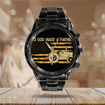 Discover American Flag Tractor Retro So God Made A Farmer Calendar Steel Band Watch