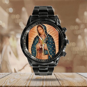 Discover Spanish Guadalupe Mary Funeral Prayer Holy Calendar Steel Band Watch