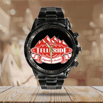 Discover Telluride Mountain Emblem Color Calendar Steel Band Watch