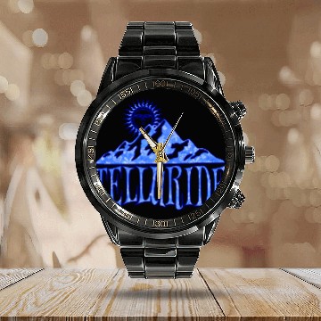 Discover Telluride Snowflake Mountain Logo Calendar Steel Band Watch