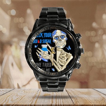 Discover Check Your Blood Sugar Skull Diabetes Awareness Mo Calendar Steel Band Watch