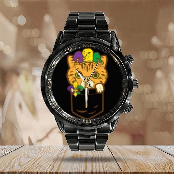 Discover Jester Cat Feet Mardi Gras Pocket Cute Kitten Calendar Steel Band Watch