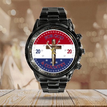 Discover 2020 For God and Country Cross Calendar Steel Band Watch