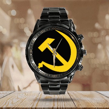 Discover Hammer and sickle (yellow) Calendar Steel Band Watch