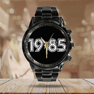 Discover Retro Hard Rock Birthday Lightning Bolt 1985 Calendar Steel Band Watch