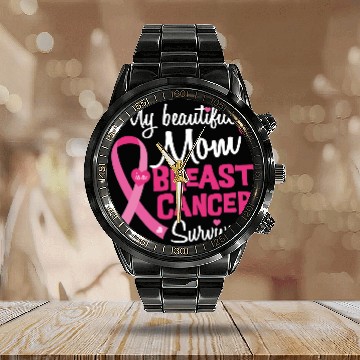 Discover Beautiful Mom Breast Cancer Survivor Daughter Son Plus Size Calendar Steel Band Watch
