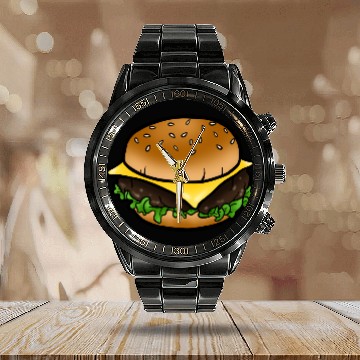 Discover Classic Cheeseburger Women’s 3/4 Sleeve Calendar Steel Band Watch