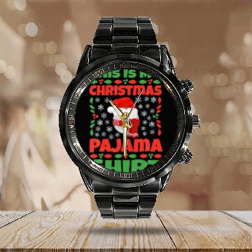 Discover This Is My Christmas Pajama Baseball Santa Hat Calendar Steel Band Watch