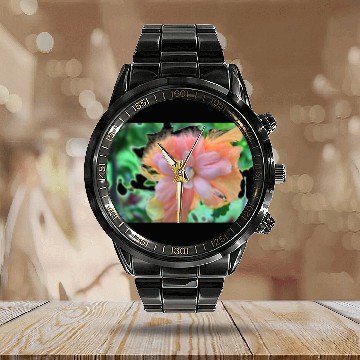 Discover Hawaiian Hibiscus Flower Photo Calendar Steel Band Watch