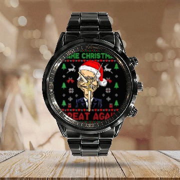 Discover Make Christmas Great Again Funny Joe Biden Santa H Calendar Steel Band Watch