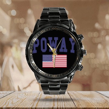 Discover Poway US Flag Calendar Steel Band Watch