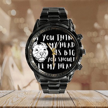 Discover Funny Pitbull Big Head Biggest Heart Calendar Steel Band Watch