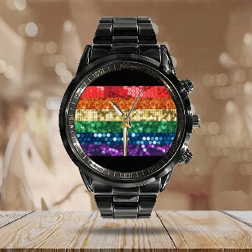 Discover sequin pride flag Calendar Steel Band Watch