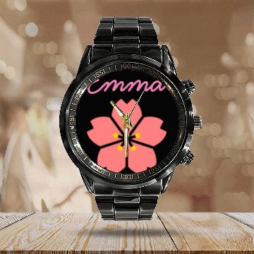 Discover Cute Coral Pink Cherry Blossom Flower Calendar Steel Band Watch