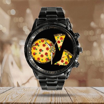 Discover sequin pizza Calendar Steel Band Watch