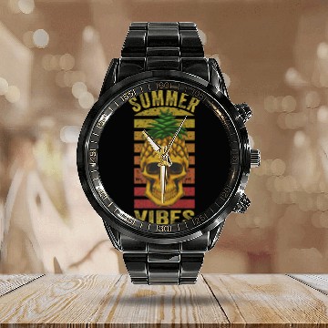 Discover Hawaiian Pineapple Skull Aloha Beaches Hawaii Summ Calendar Steel Band Watch