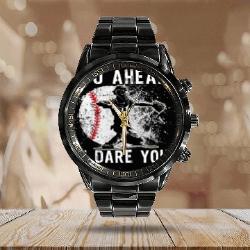 Discover Baseball Catcher Don't Try and Steal a Base Pullov Calendar Steel Band Watch