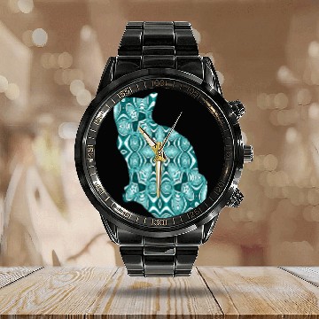Discover Teal Patterned Cat Calendar Steel Band Watch