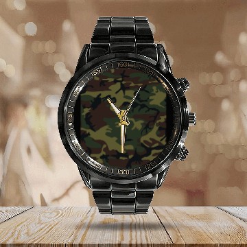 Discover army green camo Calendar Steel Band Watch