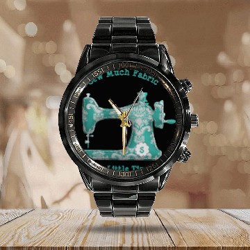 Discover Teal Damask Sewing Machine Plus Size Calendar Steel Band Watch
