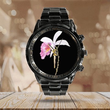 Discover one pink orchid flower 2021 Calendar Steel Band Watch