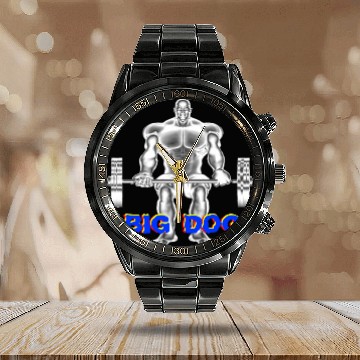 Discover Mens BIG DOG Weightlifting Calendar Steel Band Watch