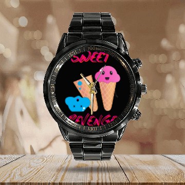Discover Revenge is a Dish Best Served Cold with Ice Cream Calendar Steel Band Watch