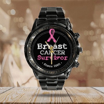 Discover Breast Cancer Survivor Awareness Since 2005 Plus Size Calendar Steel Band Watch