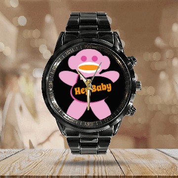 Discover Sock Monkey  Pink Personalize Calendar Steel Band Watch