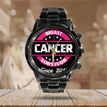 Discover Awareness Breast Cancer Survivor Since 2014 Plus Size Calendar Steel Band Watch
