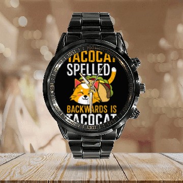 Discover Taco Cat Spelled Backwards Is Taco Cat Gift Mexica Calendar Steel Band Watch