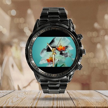 Discover Hawaiian "Dancing Ladies" Tropical Flowers Calendar Steel Band Watch