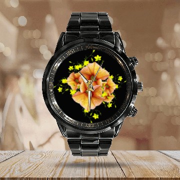 Discover Stylish Apricot Orange and Yellow Posies Calendar Steel Band Watch