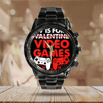 Discover V Is For Video Games Boy Men Gift Funny Valentines Calendar Steel Band Watch