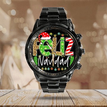 Discover Feliz Navidad Cactus Spanish Christmas Matching Pa Calendar Steel Band Watch