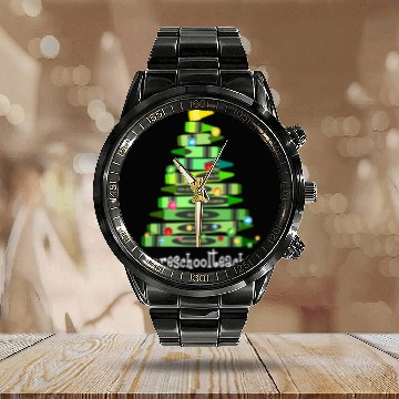 Discover Christmas Crayon Preschool Teacher Tree-Best Funny Calendar Steel Band Watch