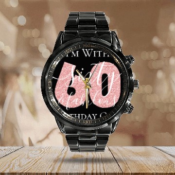 Discover Personalized Rose Gold Sixty Fab Birthday Glitter Calendar Steel Band Watch
