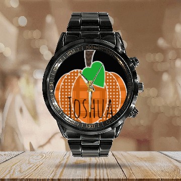 Discover Orange Plaid and Gingham Fall Pumpkin Calendar Steel Band Watch