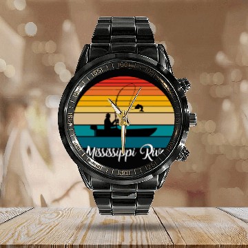 Discover Mississippi River Fishing Spot Calendar Steel Band Watch