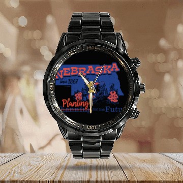 Discover Nebraska Calendar Steel Band Watch