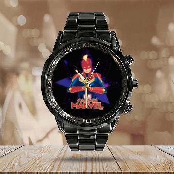 Discover Captain Marvel | Galactic Star Character Graphic Calendar Steel Band Watch