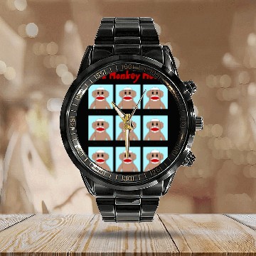 Discover Sock Monkey Moods Calendar Steel Band Watch