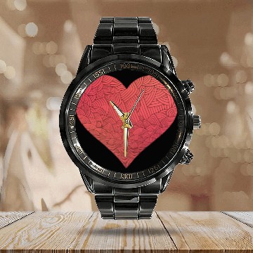 Discover Big Red Patterned Heart Calendar Steel Band Watch