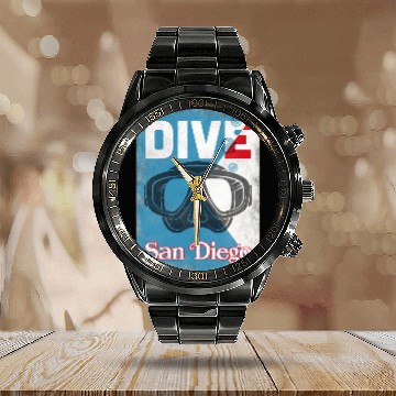Discover San Diego Vintage Scuba Diving Mask Calendar Steel Band Watch