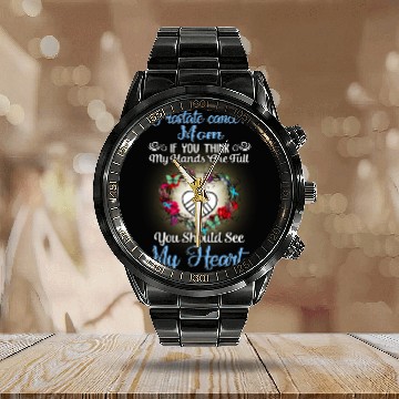 Discover prostate cancer mom full heart Calendar Steel Band Watch