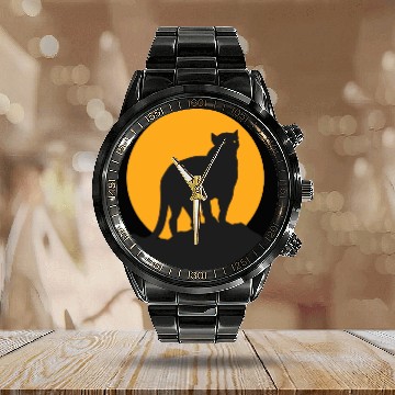 Discover Black panther silhouette Calendar Steel Band Watch