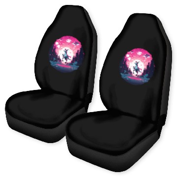 Discover Unicorn Pet round midnight sunset with ufo alien abduction Car Seat Covers