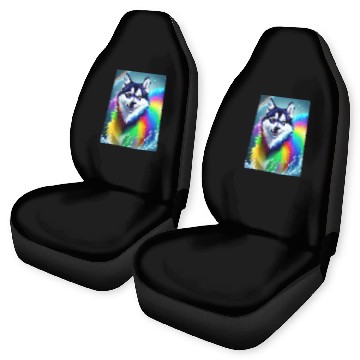 Discover Husky dog with rainbow splashes of colors Car Seat Covers